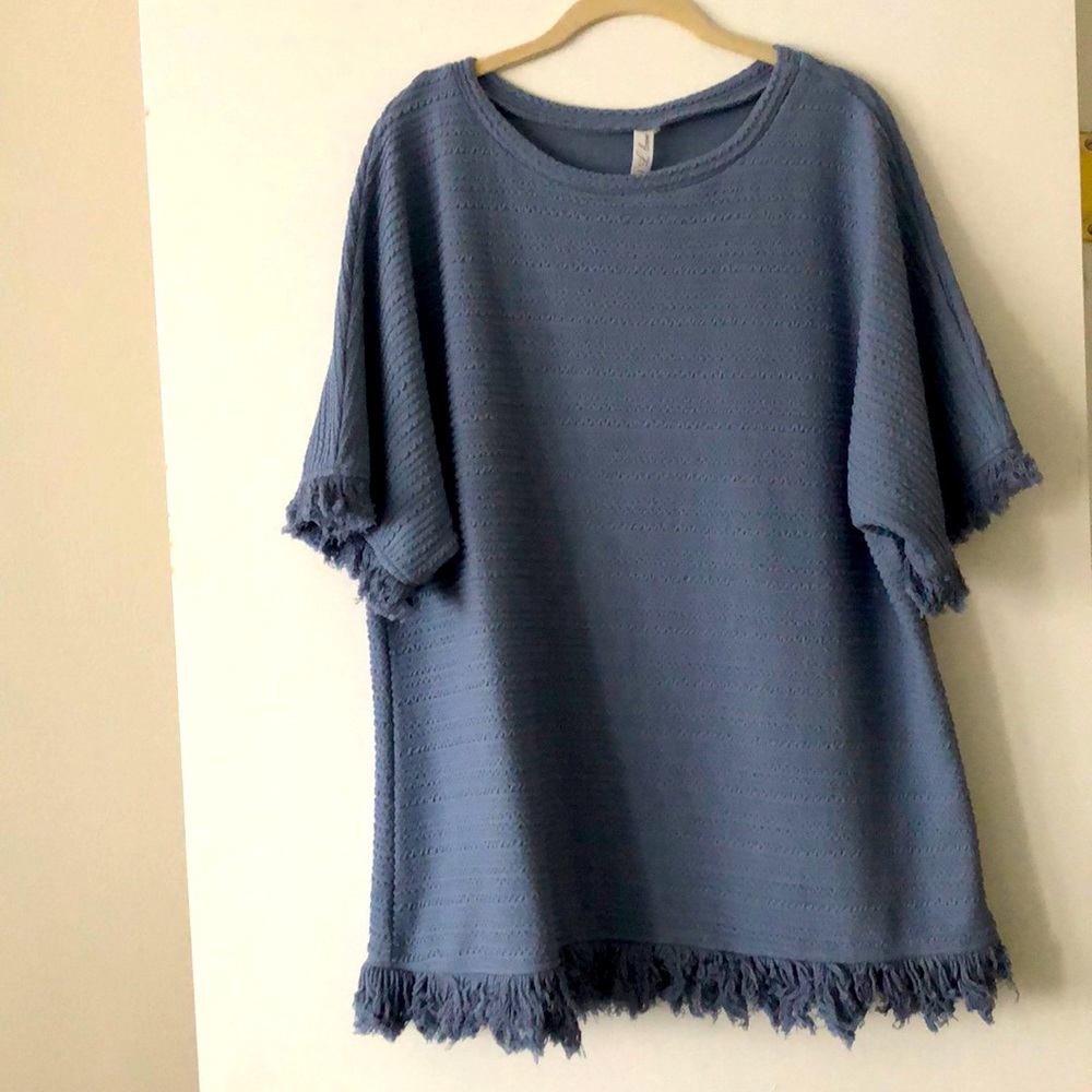 L Love Blue Top with Fringe Detail